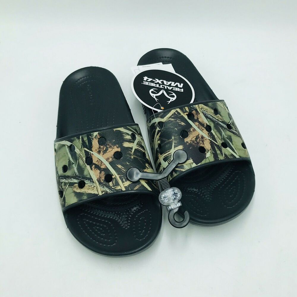 Crocs Men's 7 Women's 9 Classic Realtree Slides Black Camoflauge Camo NWT